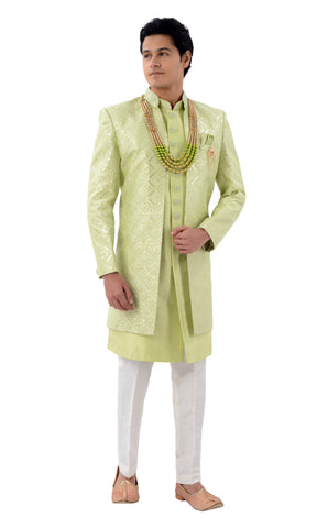 Image Title Mesmerizing Green Designer Indo Western Sherwani Set -RK1214