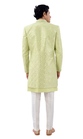 Image Title Mesmerizing Green Designer Indo Western Sherwani Set -RK1214