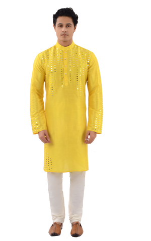 Image Title Designer Yellow Mirror Work Indo Western Kurta-RK4245