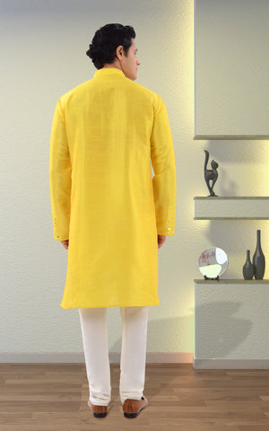 Image Title Designer Yellow Mirror Work Indo Western Kurta-RK4245