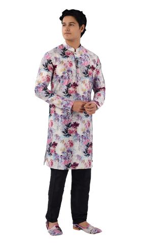 Image Title Designer Multicolor Floral Fusion Indo Western Kurta -RK4250