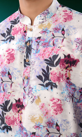 Image Title Designer Multicolor Floral Fusion Indo Western Kurta -RK4250
