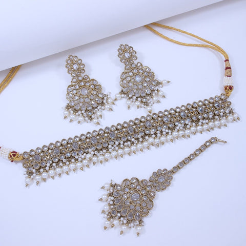 Image Title Opulent Pearls Beaded Gold Necklace Set-SNTDC-16