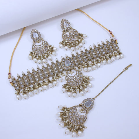 Image Title Golden Dewdrops Necklace Set with Hanging Drops-SNTDC-20