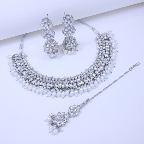 Image Title Moonlit Silver Jewelry Set With Earrings and Tika SNTDC-35