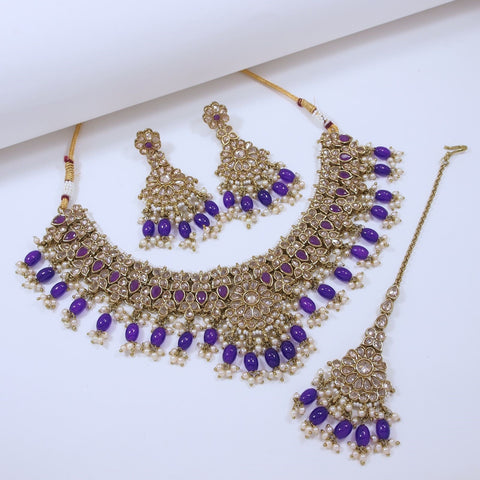 Image Title Luminous Charm Glass Necklace Set with Matching Earrings and Tika-SNTDC-4