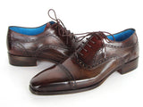 Paul Parkman Men's Captoe Oxfords Anthracite Brown Hand-Painted Leather Shoes (Id#024) Size 8-8.5 D(M) US