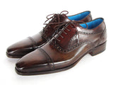 Paul Parkman Men's Captoe Oxfords Anthracite Brown Hand-Painted Leather Shoes (Id#024) Size 8-8.5 D(M) US