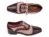 Paul Parkman Men's Captoe Oxfords Bordeaux / Beige Hand-Painted Shoes (Id#024) Size 9.5-10 D(M) US