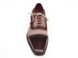 Paul Parkman Men's Captoe Oxfords Bordeaux / Beige Hand-Painted Shoes (Id#024) Size 9-9.5 D(M) US