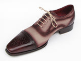 Paul Parkman Men's Captoe Oxfords Bordeaux / Beige Hand-Painted Shoes (Id#024) Size 6.5-7 D(M) US