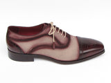 Paul Parkman Men's Captoe Oxfords Bordeaux / Beige Hand-Painted Shoes (Id#024) Size 9-9.5 D(M) US