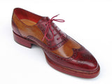 Paul Parkman Men's Triple Leather Sole Wingtip Brogues Bordeaux & Camel Shoes (Id#027) Size 9-9.5 D(M) US