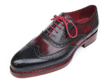 Paul Parkman Men's Triple Leather Sole Wingtip Brogues Navy & Red Shoes (Id#027) Size 12-12.5 D(M) US