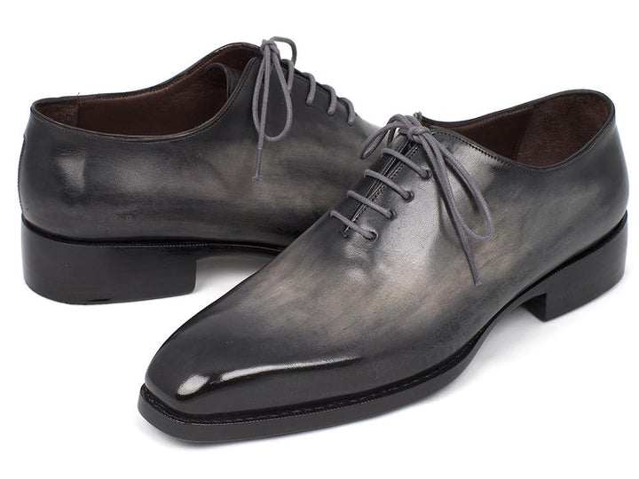 Paul Parkman Goodyear Welted Wholecut Oxfords Gray Black Hand-Painted Shoes (ID#044GRY) Size 6.5-7 D(M) US