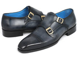 Paul Parkman Captoe Double Monkstraps Navy Shoes (ID#045NVY62) Size 7.5 D(M) US