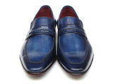 Paul Parkman Men's Navy Leather Upper And Leather Sole Loafer Shoes (Id#068) Size 10.5-11 D(M) US