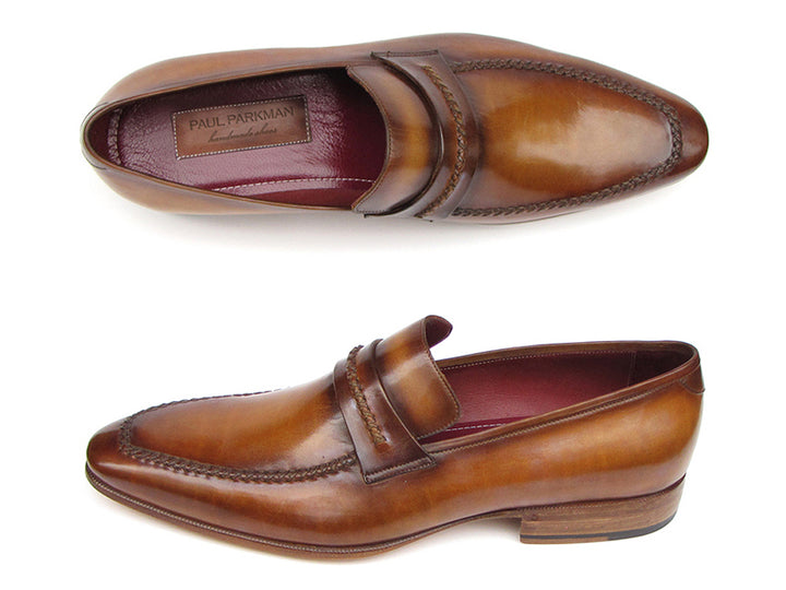 Paul Parkman Men's Loafer Brown Leather Shoes (Id#068) Size 9-9.5 D(M) US