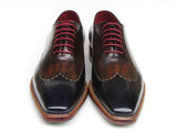 Paul Parkman Men's Wingtip Oxford Goodyear Welted Navy Red Black Shoes (Id#081) Size 9-9.5 D(M) US