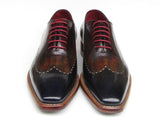 Image Title Paul Parkman Men's Wingtip Oxford Goodyear Welted Navy Red Black Shoes (Id#081)