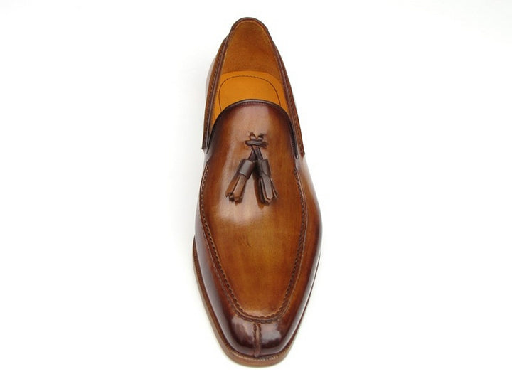 Paul Parkman Men's Tassel Loafer Camel & Brown Hand-Painted Shoes (Id#083) Size 8-8.5 D(M) US