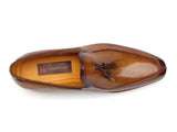 Paul Parkman Men's Tassel Loafer Camel & Brown Hand-Painted Shoes (Id#083) Size 8-8.5 D(M) US