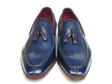 Paul Parkman Men's Tassel Loafer Blue Hand Painted Leather Shoes (Id#083) Size 9.5-10 D(M) US