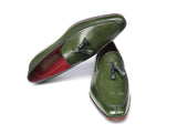 Image Title Paul Parkman Men's Tassel Loafer Green Hand Painted Leather Shoes (Id#083) Size 9-9.5 D(M) Us
