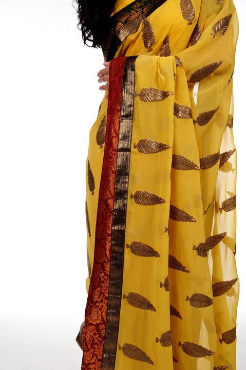 Leaves of Gold Party-Wear Sari