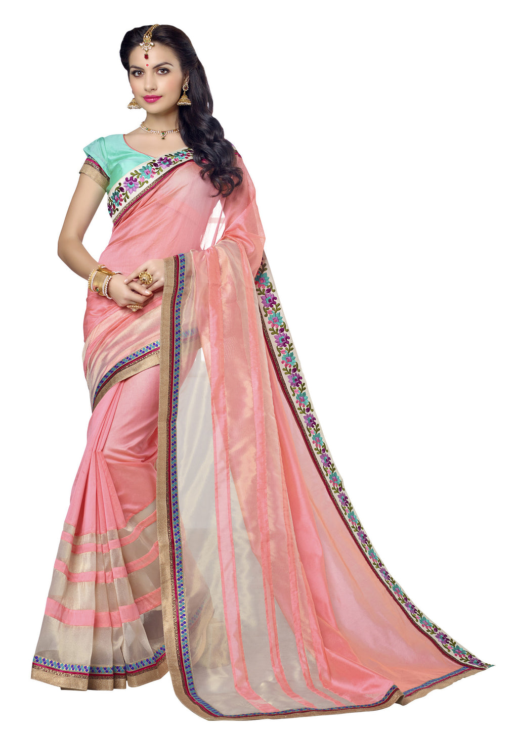 Image Title Lovely Light Pink and Organza Tissue Silk Saree
