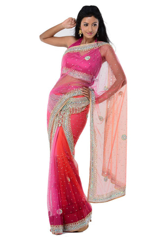 Image Title Glamorous Pink Ready-made Sari