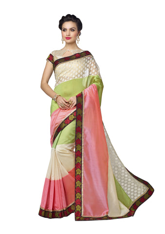 Image Title Lovely Pink & Green Silk Organza Silk Saree