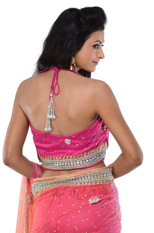 Image Title Glamorous Pink Ready-made Sari