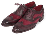 Image Title Paul Parkman Suede & Calfskin Men's Wingtip Oxfords Bordeaux Shoes (ID#228BRDSD) Size 9-9.5 D(M) US