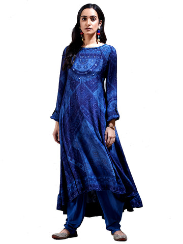 Image Title Ritu Kumar Blue Bandhej Print Kurta with Dhoti Pants