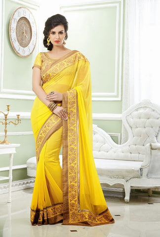 Image Title Charming Yellow and Gold Bridesmaid Saris