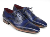 Paul Parkman Men's Captoe Navy Blue Hand Painted Oxfords Shoes (Id#5032)