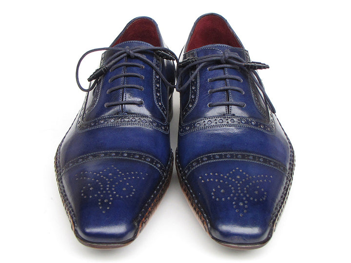 Paul Parkman Men's Captoe Navy Blue Hand Painted Oxfords Shoes (Id#5032) Size 6 D(M) US