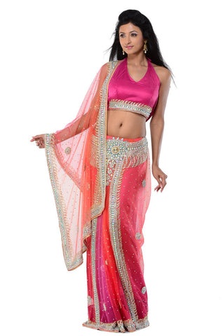 Image Title Glamorous Pink Ready-made Sari