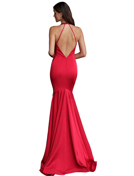 Jovani Red Plunging Neckline Open Back Prom Dress Saris and Things Jovani Red Plunging Neckline Open Back Prom Dress Saris and Things