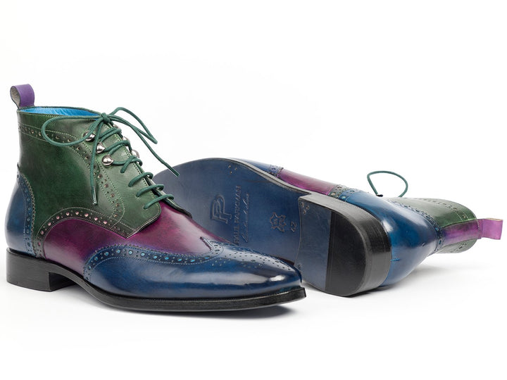 Paul Parkman Wingtip Ankle Boots Three Tone Blue Purple Green (ID#777-BLU-PRP) Size 9-9.5 D(M) US