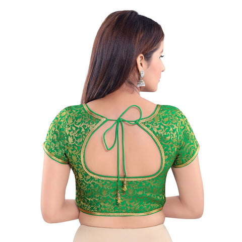 Image Title Designer Indian Traditional Green Brocade Silk Saree Blouse Choli (86B-GREEN)