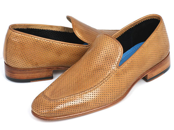 Paul Parkman Perforated Leather Loafers Beige Shoes (ID#874-BEJ)