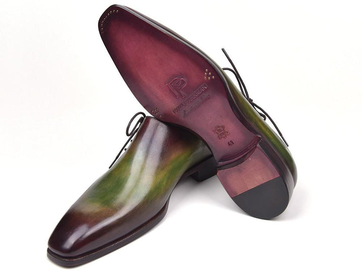 Paul Parkman Side Lace Oxfords Green & Bordeaux Shoes (ID#885F74) Size 12-12.5 D(M) US