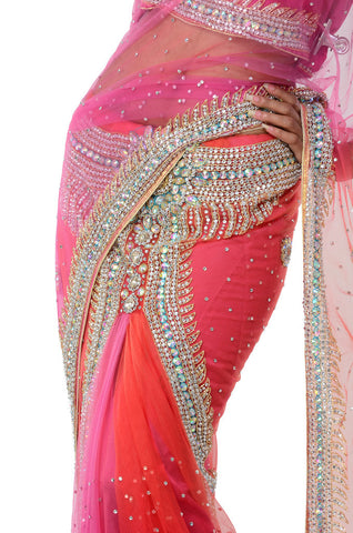 Image Title Glamorous Pink Ready-made Sari