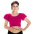 Designer Cotton Lycra Pink Non-Padded Stretchable Round Neck With Net Ruffle Sleeves Saree Blouse Crop Top (A-63-Pink)