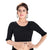 Designer Black Cotton Non-Padded Stretchable Round Neck Elbow Sleeves With Frills Saree Blouse Crop Top (A-67-Black)