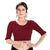 Designer Maroon Cotton Non-Padded Stretchable Round Neck Elbow Sleeves With Frills Saree Blouse Crop Top (A-67-Maroon)