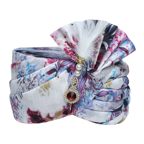 Image Title Multi-Color Floral Print Wedding Safa Turban Pagdi -SNTBL0025