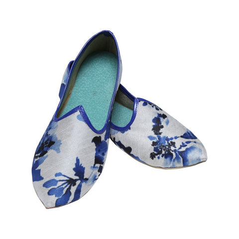 Image Title White And Blue Wedding Mojari Juti For Men - BLSNT0129